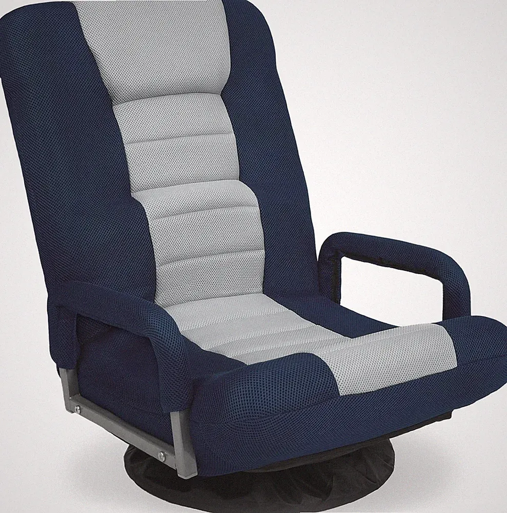 360° Swivel Gaming Chair with Lumbar Support & Adjustable Backrest - Blue/Gray