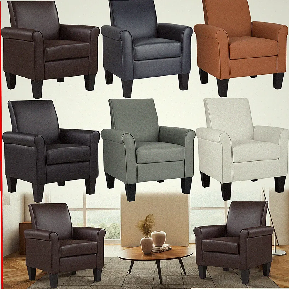 6-Color Modern Faux Leather Accent Chair Comfy Armchair Upholstered Single Sofa