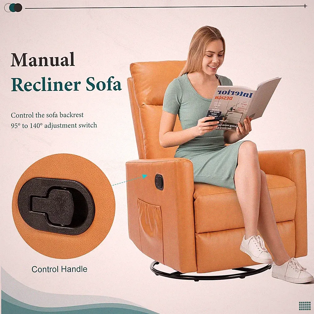 Brown Swivel Rocker Recliner Chair Manual Singer Sofa Nursery Glider Bedroom