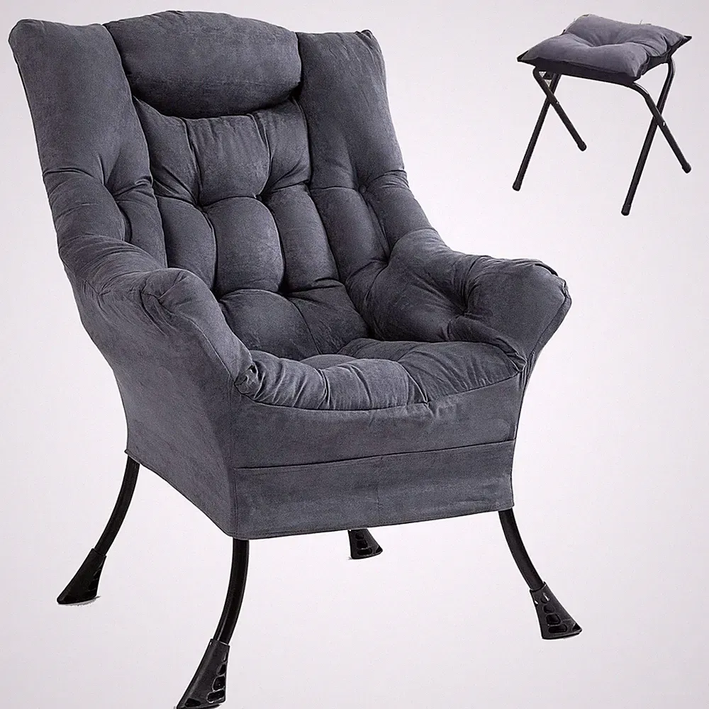 Modern Soft Accent Chair with Ottoman Living Room Armchair High Back Lazy Sofa