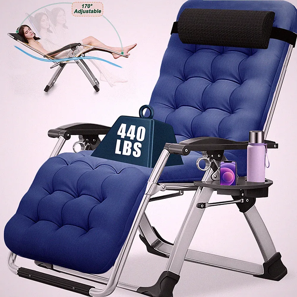 MOPHOTO Zero Gravity Folding Chair Padded Patio Lounger Recliners w/Cup Holder