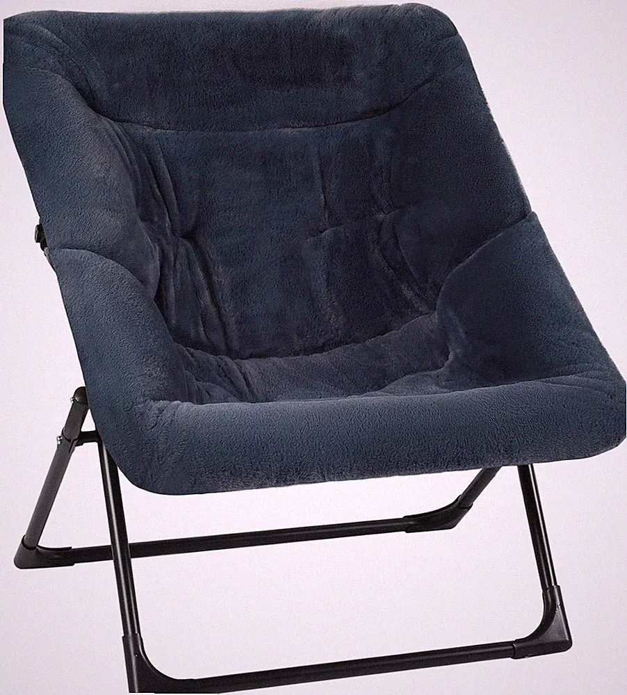 Navy Blue Faux-Fur Folding Saucer Chair - Comfy Lounge Chair for Teens & Adults