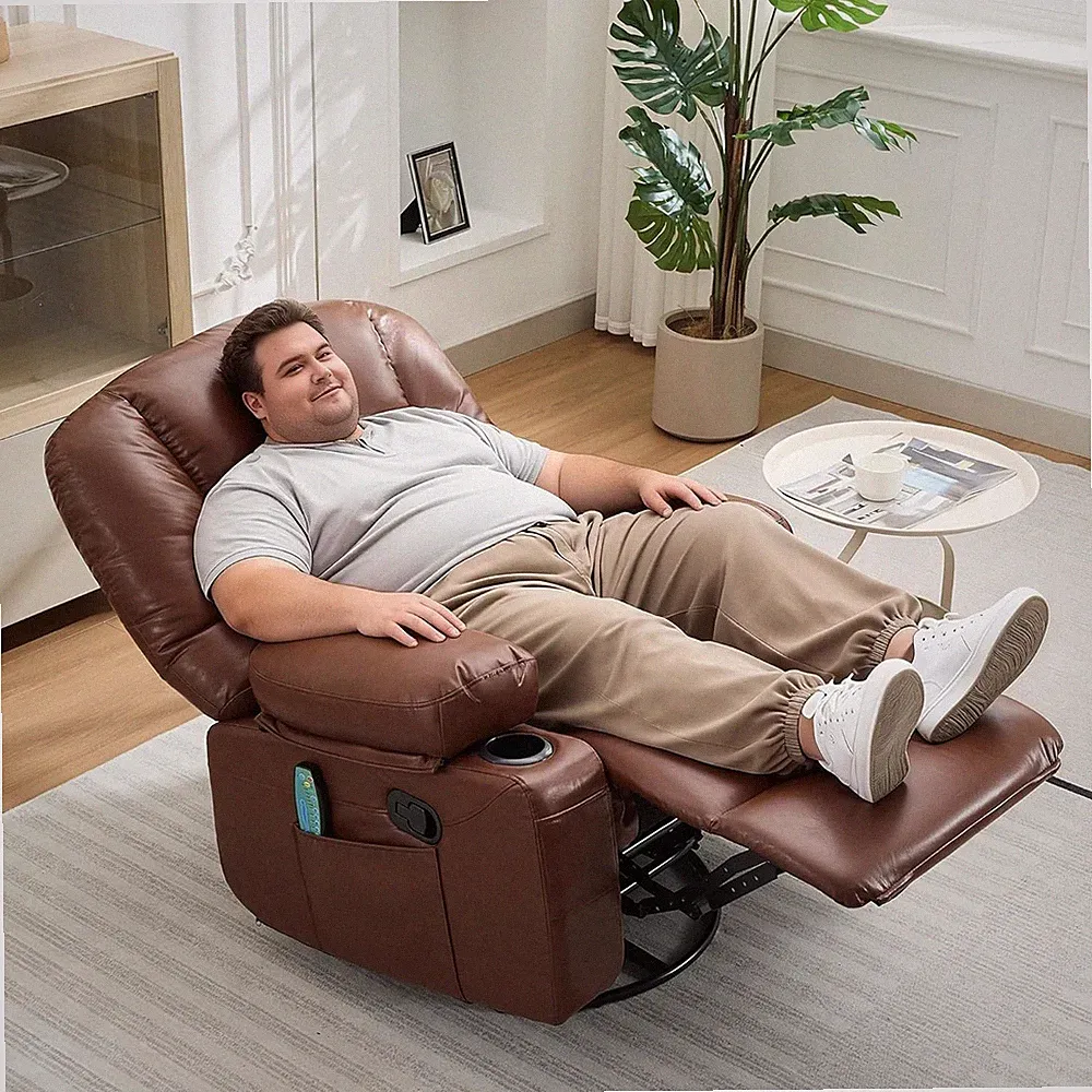 Oversized Rocker Recliner with Massage, Storage Pockets & Cup Holders, Brown